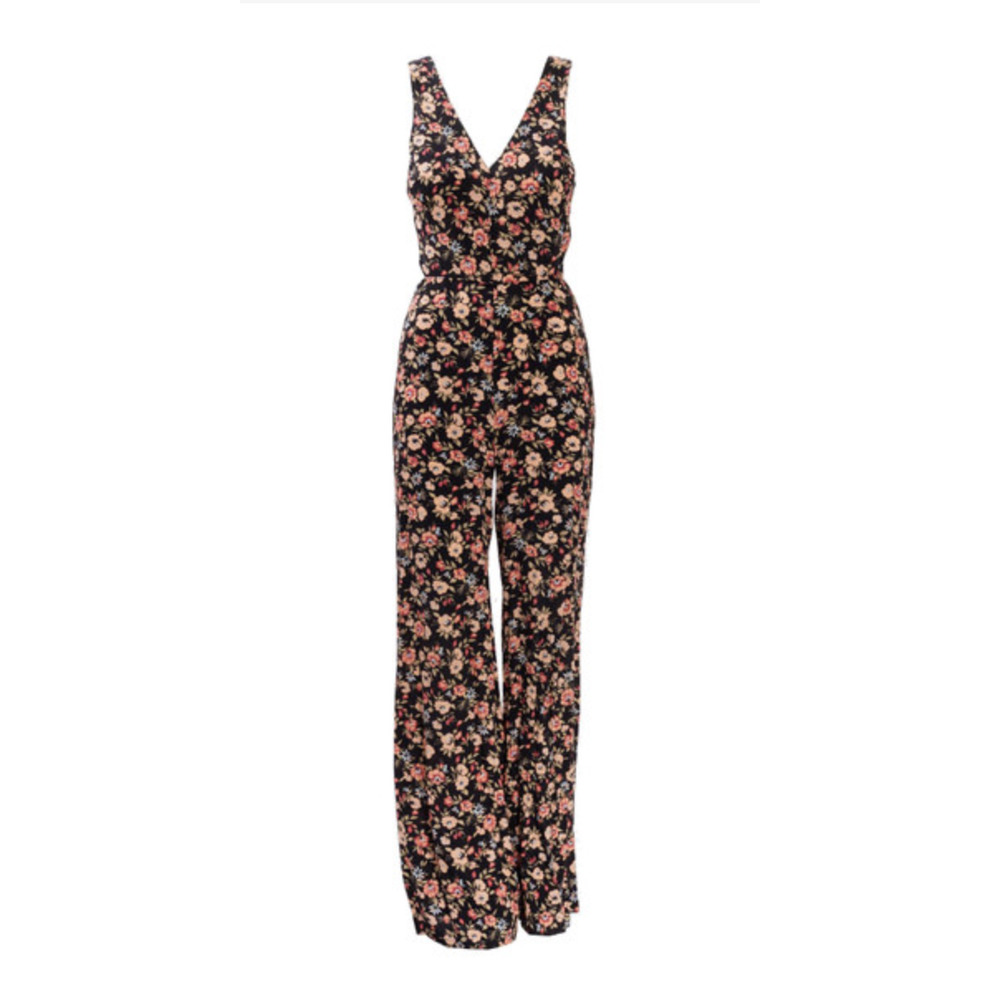 Reformation Black Floral Open Back Wide Leg Jumpsuit XS/S Pantsuit Romper Tank